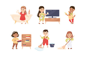 Cute Boy and Girl Doing Housework, a Person Illustration by TopVectors