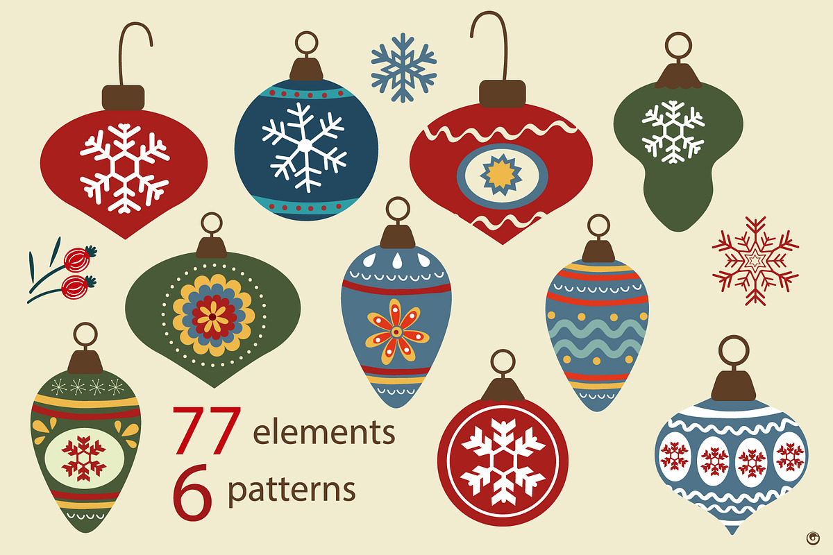 Christmas baubles set and patterns, a Decorative Illustration by Olillia (Photo 5 of 18)