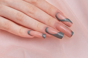 Female hand showing modern manicure with pink and grey nail art, a Beauty & Fashion Photo by Olena Rudo
