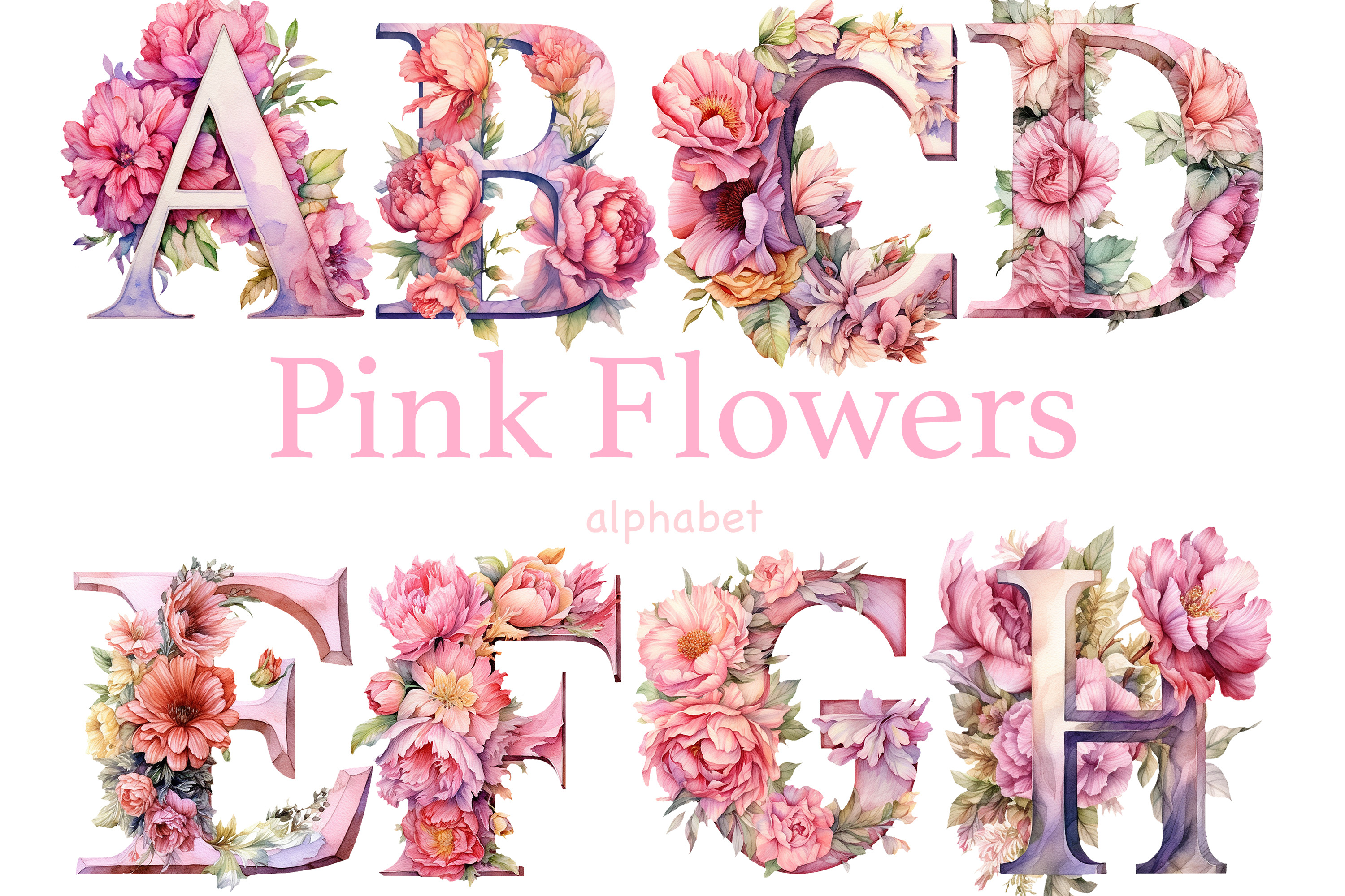Pink Peonies Alphabet Letters, a Decorative Illustration by GlamArtZhanna | Creative Market Pink Peonies Alphabet Letters, a... 
