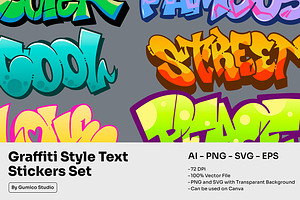 Graffiti Style Text Stickers Set