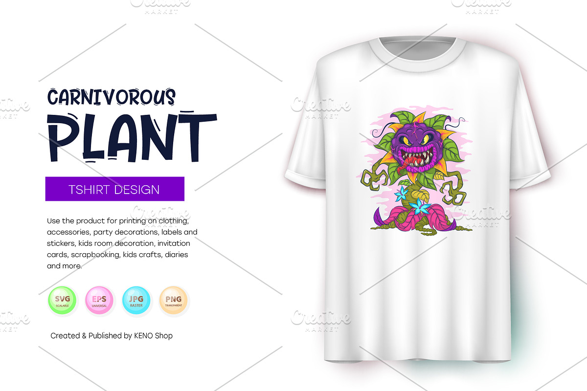 Cartoon carnivorous plant. Tshirt, an Animal Illustration by KENO Mascots (Photo 6 of 7)