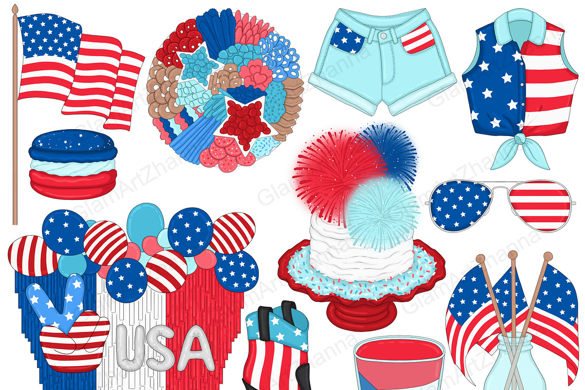 4th of July Bright Clipart, a Seasonal Illustration by GlamArtZhanna (Photo 2 of 4)