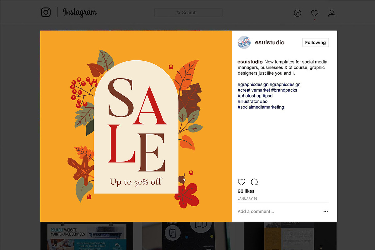 Autumn / Fall Social Media Templates, a Social Media Template by Esui Studio (Photo 6 of 10)