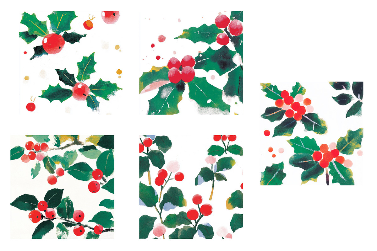 Watercolor Holly Pattern, an Illustration by Designworld (Photo 3 of 5)