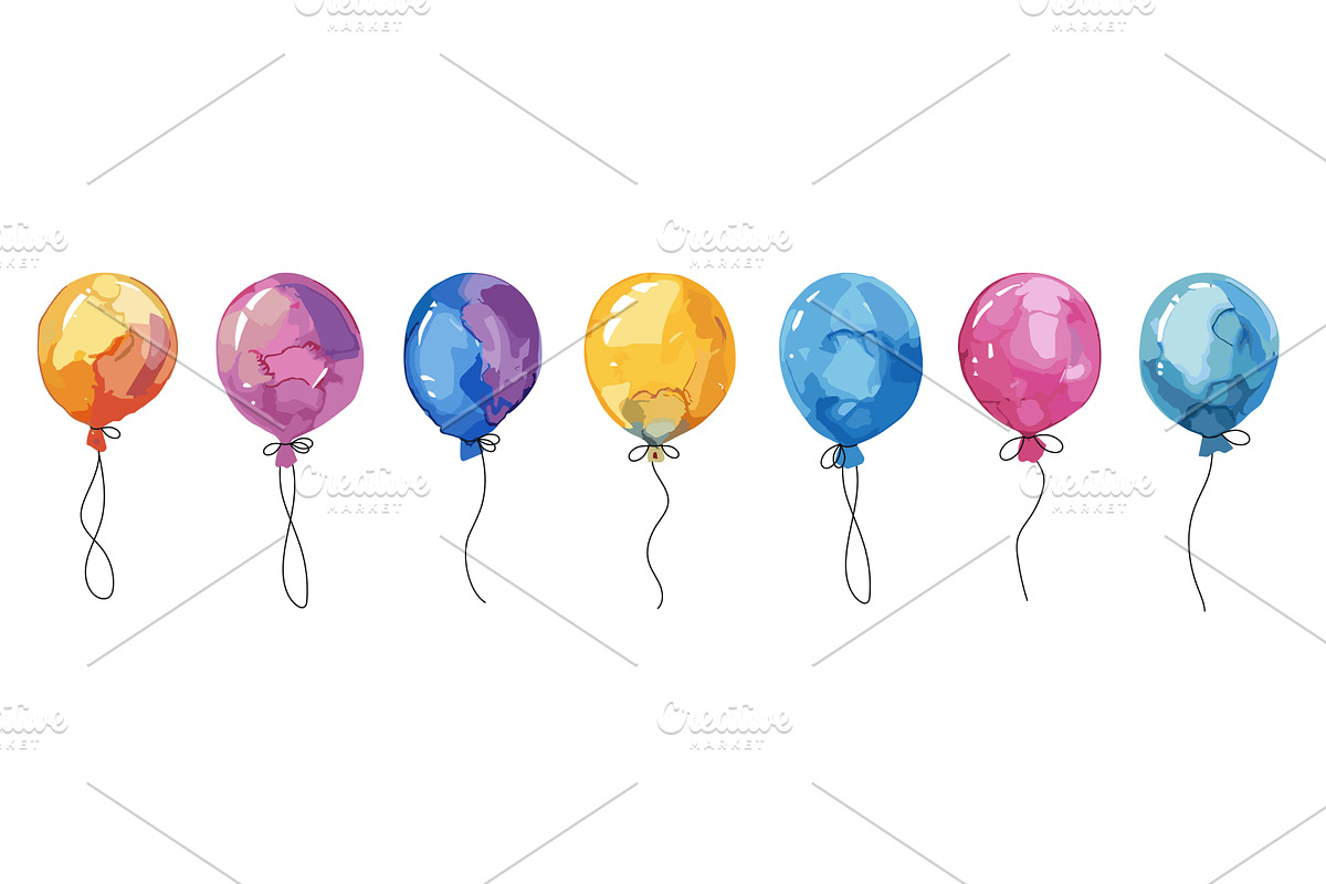 Watercolor colorful baloon set, an Object Illustration by Valerie Bodnar