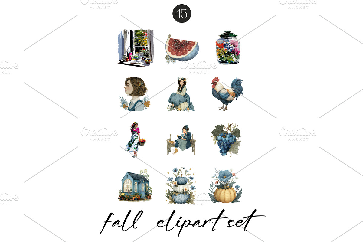 Watercolor Autumn Clipart Fall Set, an Illustration by CreationArt (Photo 7 of 7)