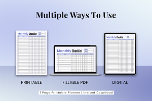 Monthly Checklist Printable Planner