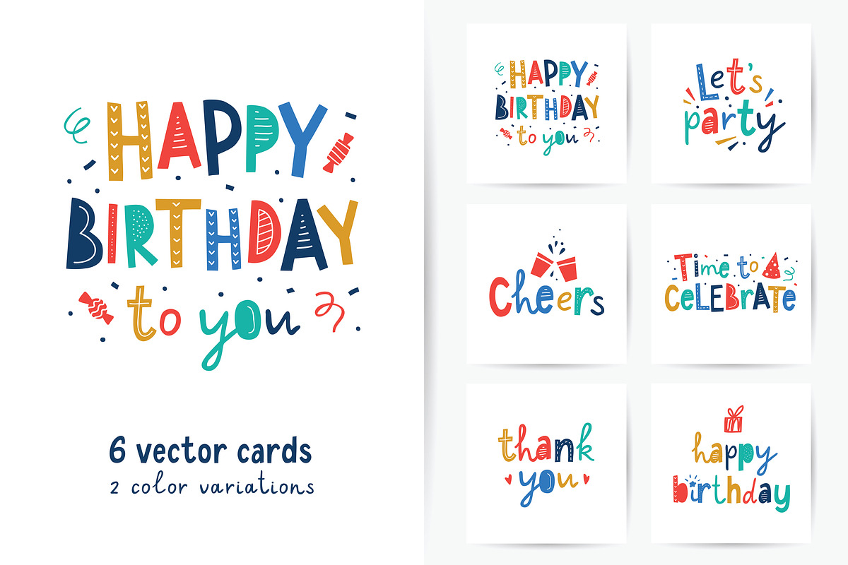 Birthday 6 cards with lettering, a Decorative Illustration by redcollegiya design (Photo 1 of 5)