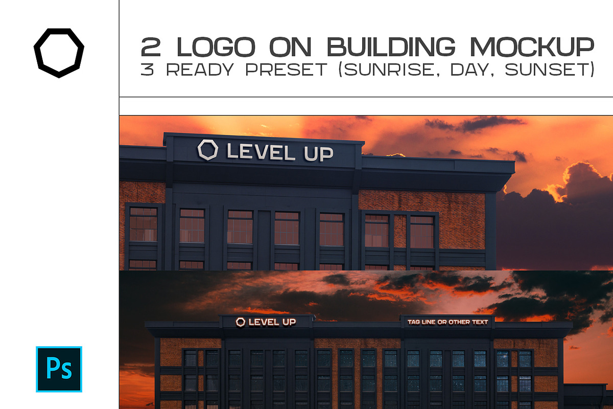 2 Logo on building mockup, a Product Mockup by Level up (Photo 1 of 5)