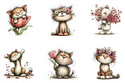 Whimsical cat pring floral clipart, an Illustration by CreationArt (Thumbnail 2 of 7)