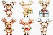 Kawaii Christmas Moose Clipart, an Illustration by Canvas Craft (Thumbnail 3 of 7)