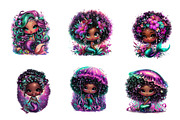 Whimsical Cute Black Mermaid Clipart, an Illustration by CreationArt (Thumbnail 6 of 7)