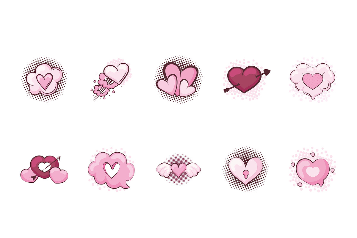 Love Hearts Pop Art Illustration Set