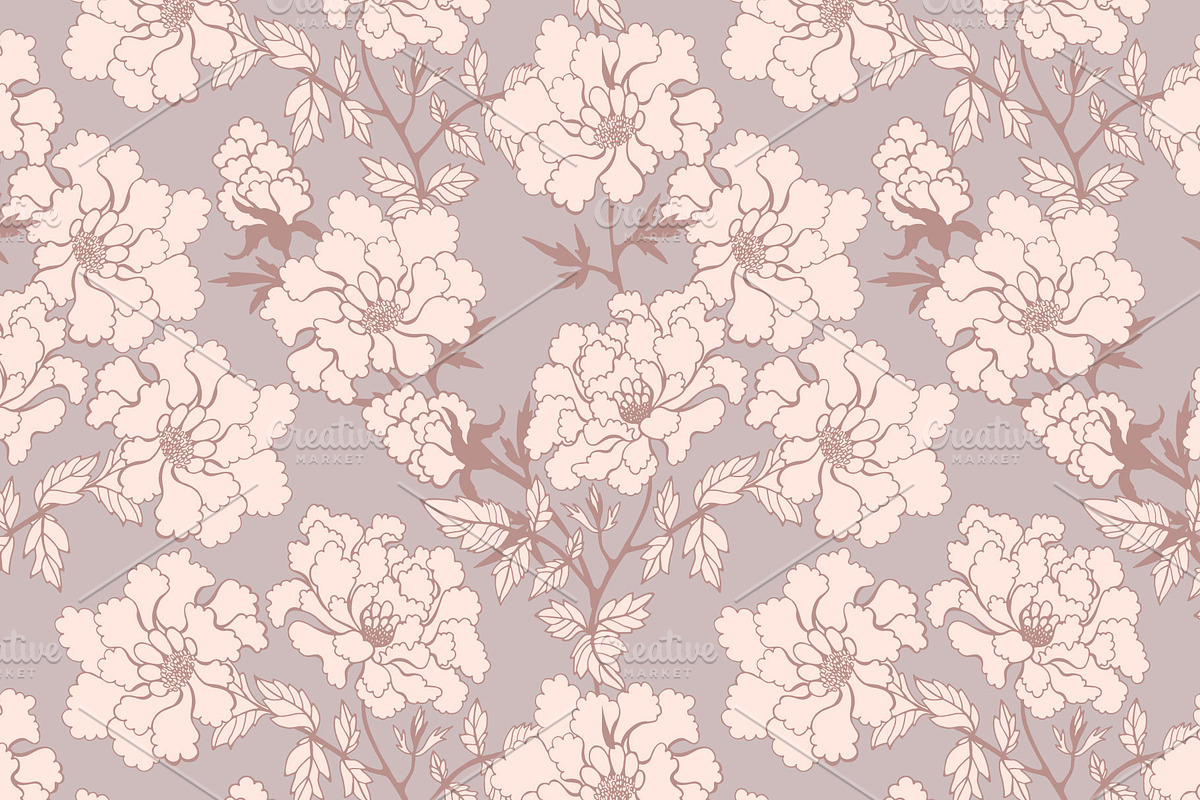 Peony flower pattern, a Pattern Graphic by Polanika (Photo 7 of 12)