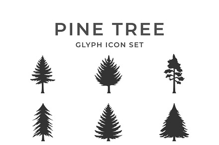 Set glyph icons of pine, a Solid Icon by motorama