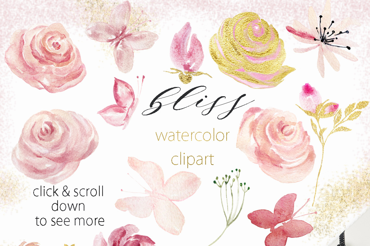 Watercolor clipart Bliss Pink, an Illustration by LABFcreations (Photo 6 of 6)