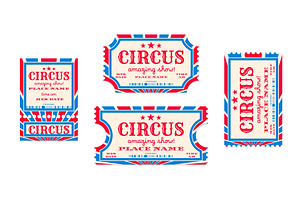 Vintage circus tickets with red blue, an Object Illustration by art PVP - market