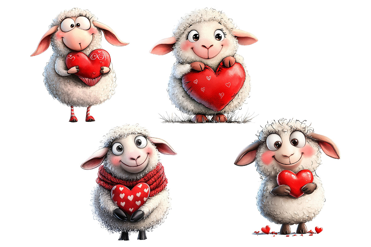 Valentine's Day Sheep Clipart Bundle, an Illustration by Dream Creation (Photo 5 of 5)