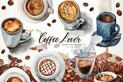 Coffee lover watercolor clip art, an Illustration by SandraGraphicDesign (Thumbnail 1 of 6)