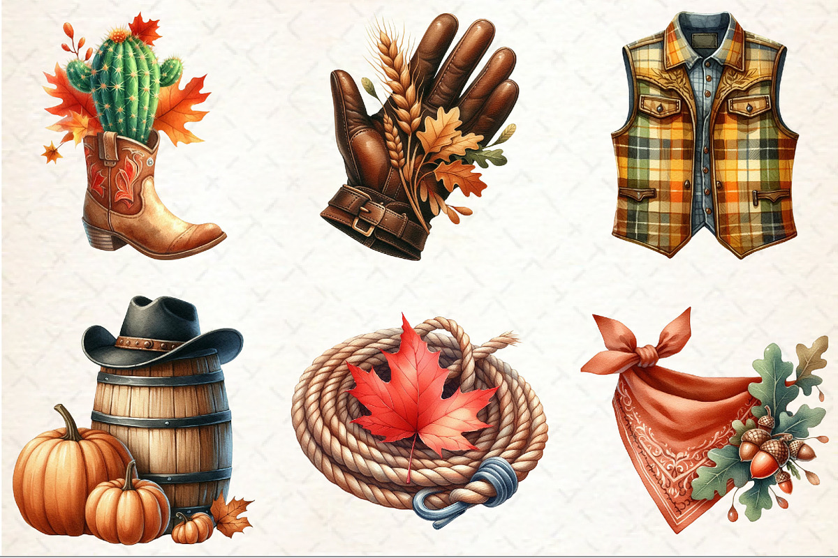 Watercolor Cowboy Autumn Clipart, an Illustration by Rose Art (Photo 3 of 7)