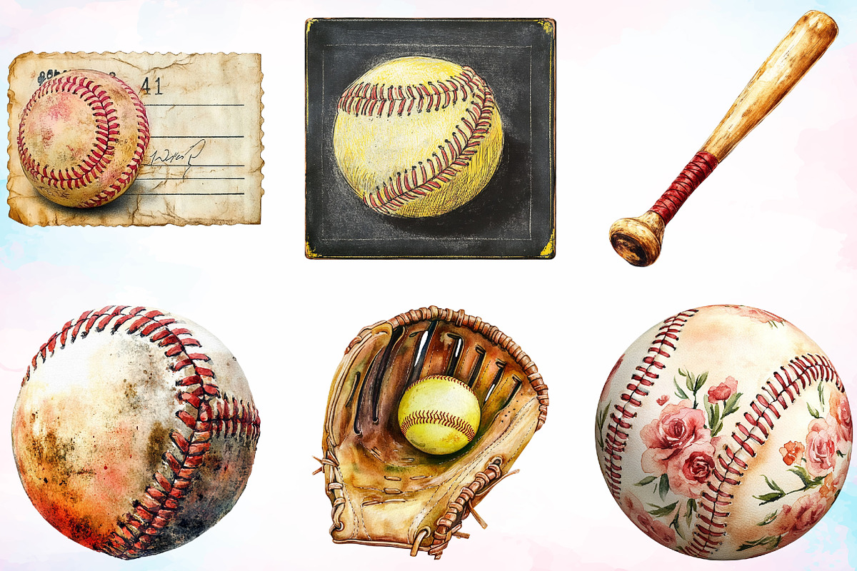 Vintage Softball Clipart Bundle, an Illustration by Canvas Craft (Photo 3 of 4)