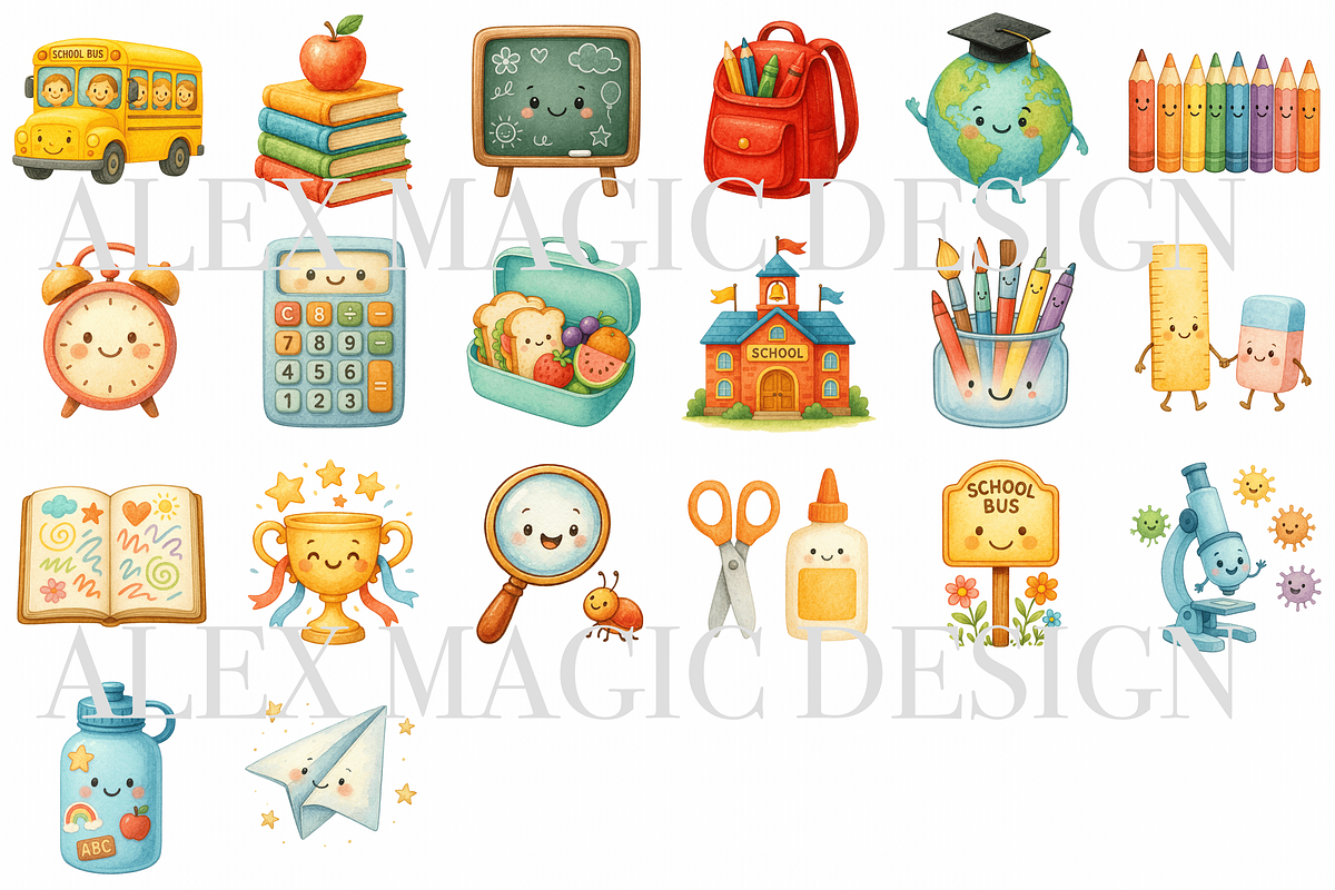 Cute School Clipart Set, a Decorative Illustration by Pati Charm Studio (Photo 2 of 8)