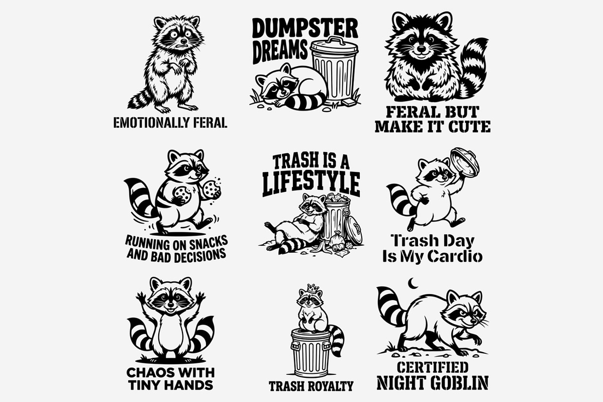Funny Raccoon Quotes PNG Bundle, an Animal Illustration by Tanya Kart (Photo 4 of 9)