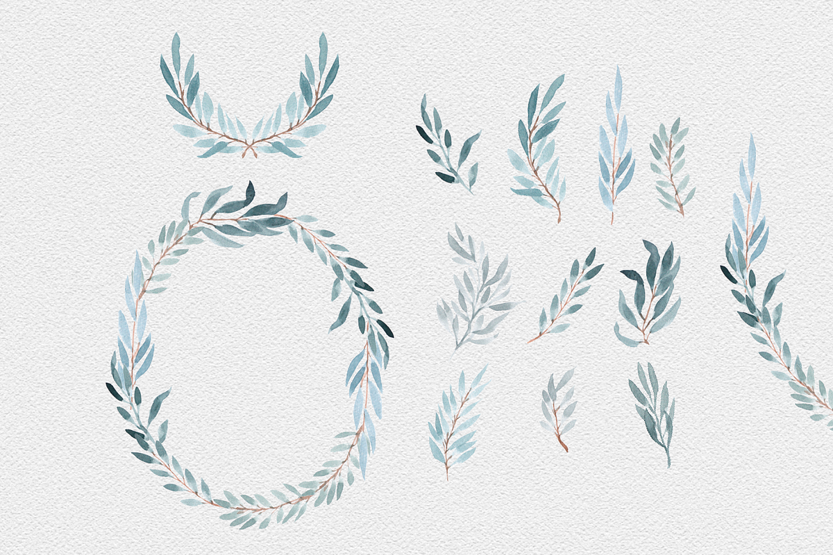 DECO V1 Watercolor Wreaths + Leaves, an Illustration by Wooly Pronto (Photo 6 of 7)