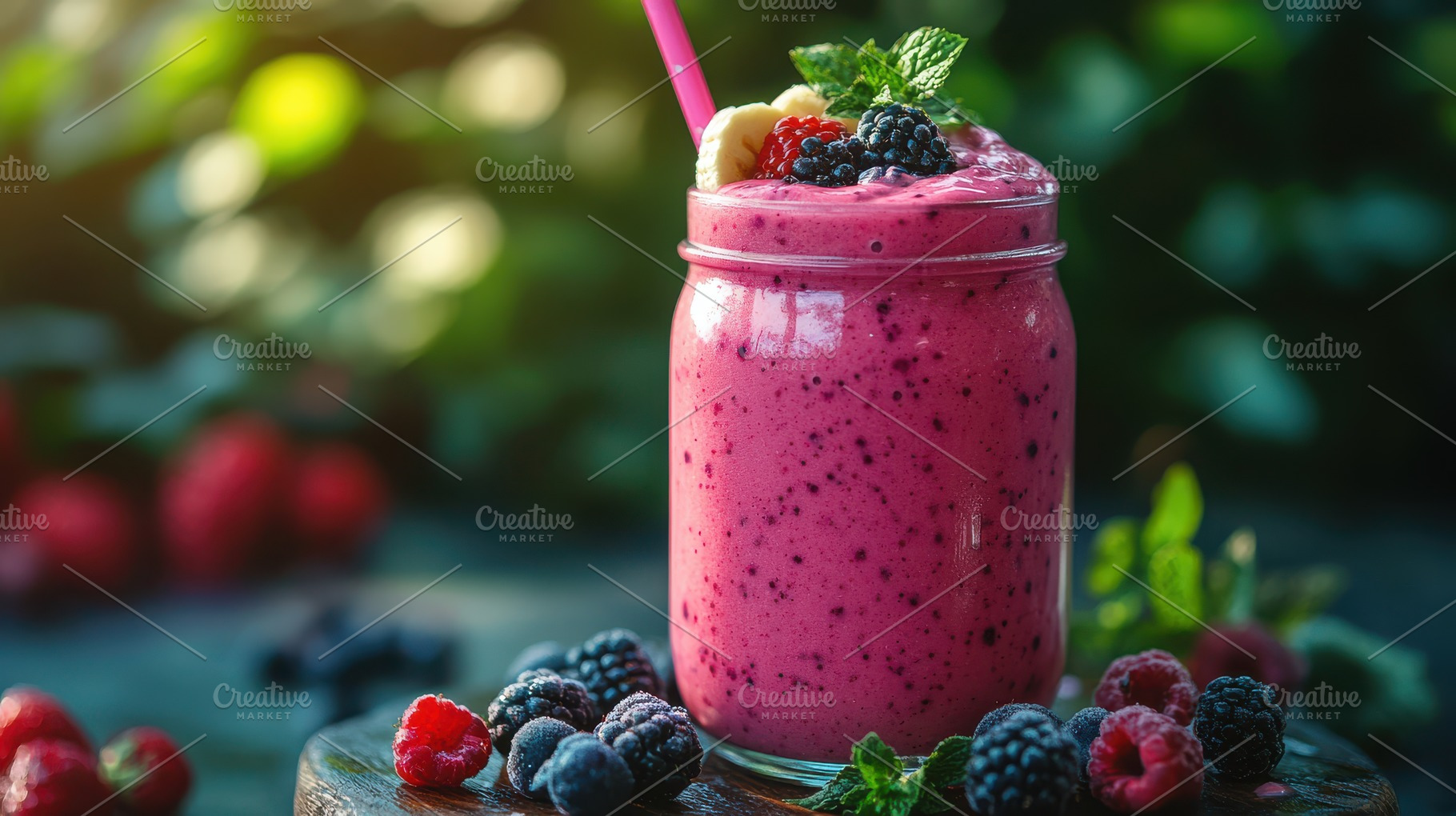 Berry smoothie: Delicious mix of ras, a Food & Drink Photo by Pixeness Studio