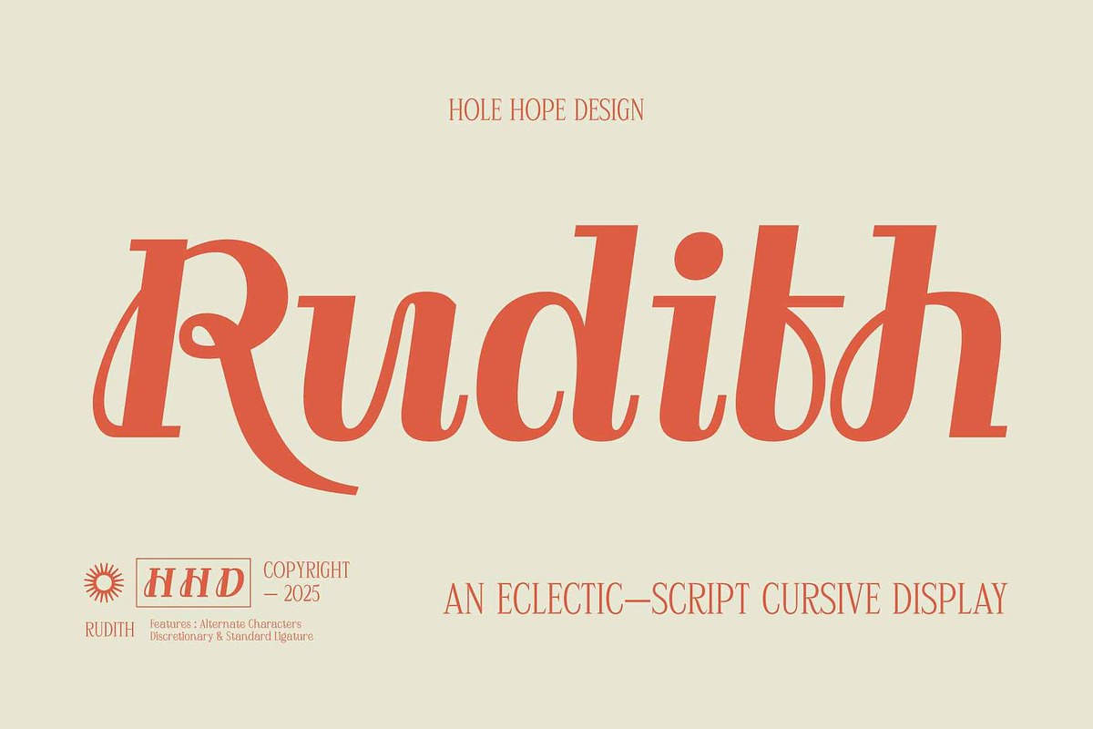 Rudith | Eclectic Script Cursive, a Script Font by Hole Hope Design (Photo 1 of 10)