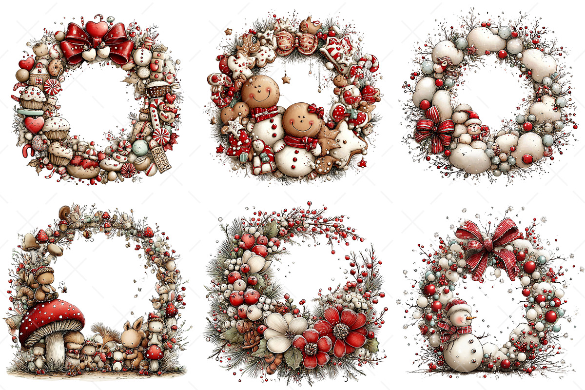 Whimsical Christmas Wreath Clipart, an Illustration by Craft Nest (Photo 8 of 11)