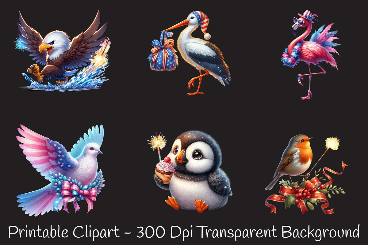 4th Of July Birds Sublimation Clipar, an Animal Illustration by RobertsArt (Photo 4 of 7)