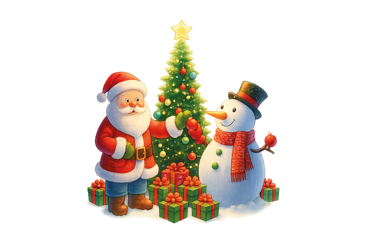 Santa Claus and a snowman, an Illustration by Vector Stall (Photo 1 of 4)