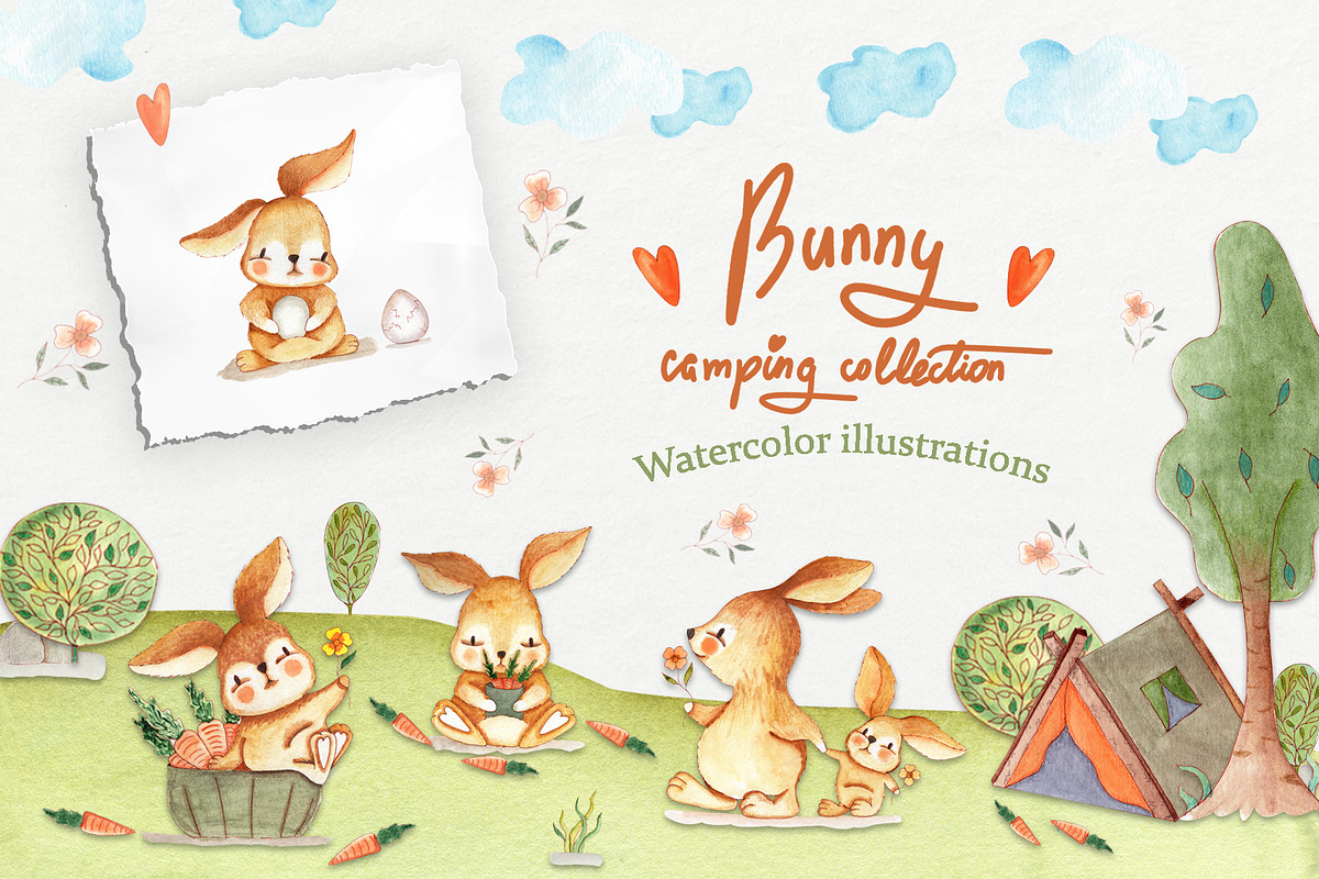 Bunny Camping Collection, an Illustration by TanataDesign (Photo 1 of 7)