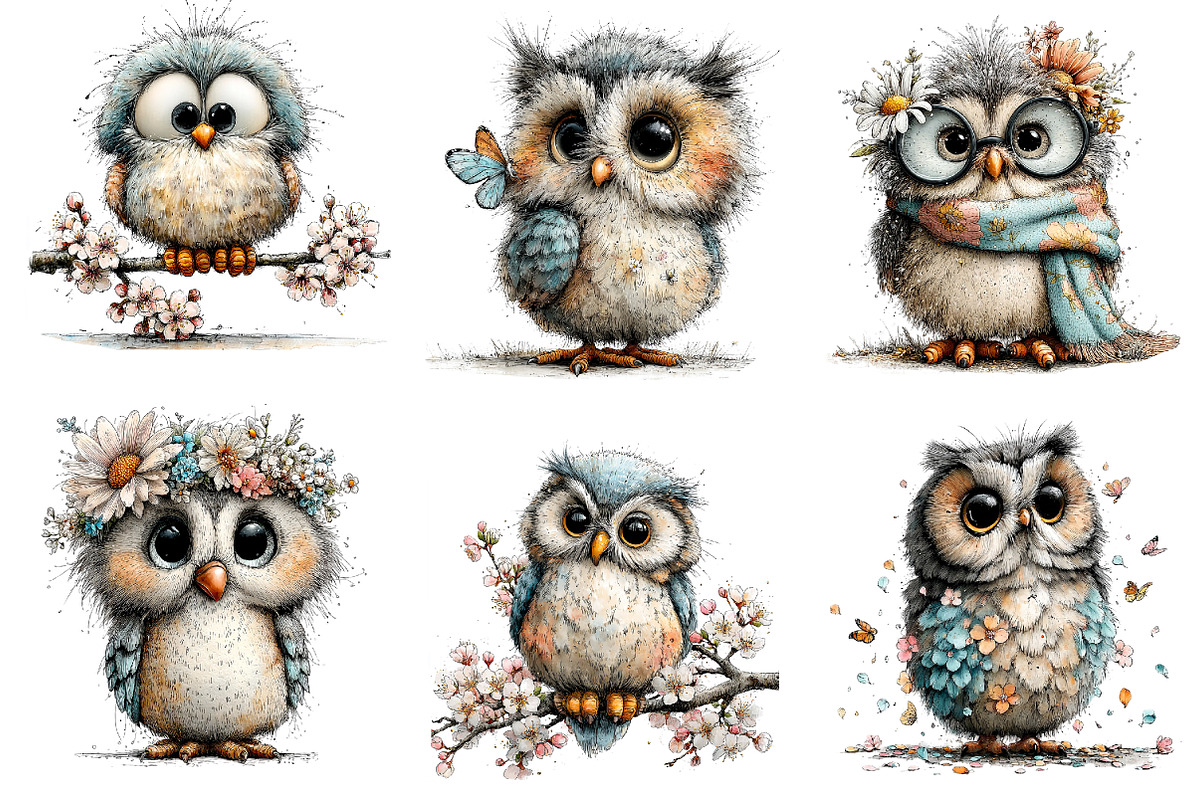 Whimsical Spring Owl Clipart, an Illustration by Dream Creation (Photo 3 of 6)