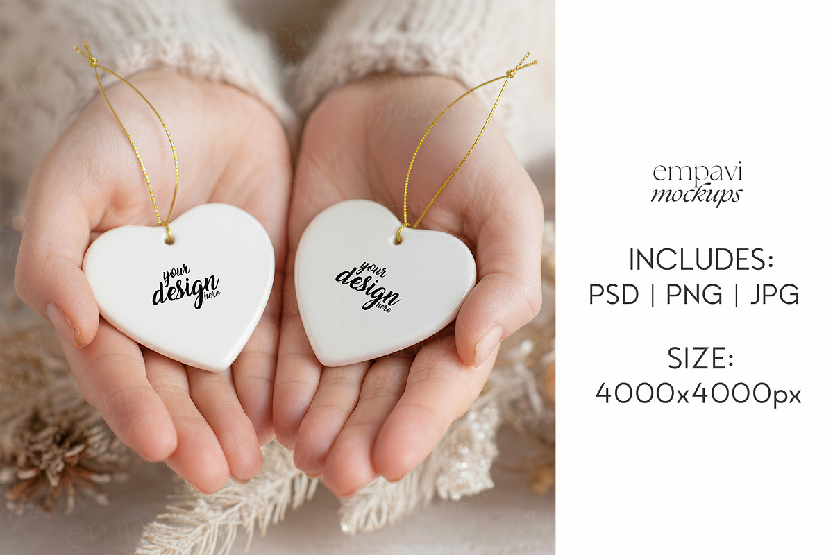 Double Heart Ornament Mockup, a Merchandise Mockup by EmpaviMockups (Photo 3 of 6)