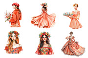 Coral Spring Vintage Woman Clipart, an Illustration by CreationArt (Thumbnail 3 of 5)