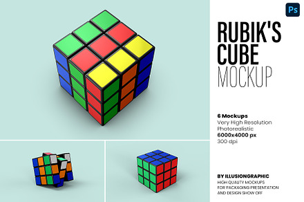 Rubik's Cube Mockup - 6 views, a Merchandise Mockup by Illusiongraphic