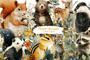 Watercolor Forest Animals Clipart, an Illustration by DreamArtGraphic (Thumbnail 1 of 4)