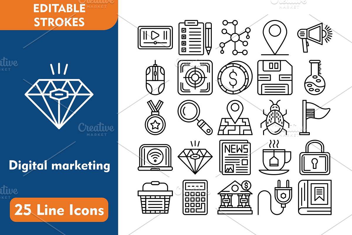 25 Digital marketing Line Icons, an Icon by Pexelpy