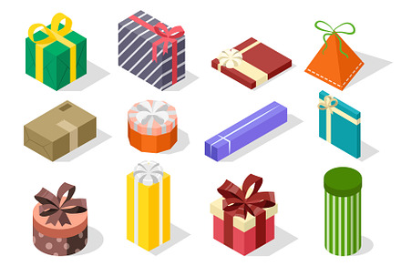 Isometric gift box set icons concept, an Object Graphic by Dessign Sells