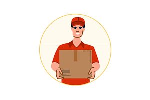 Smiling delivery man holding parcel, a Transportation Illustration by pikepicture