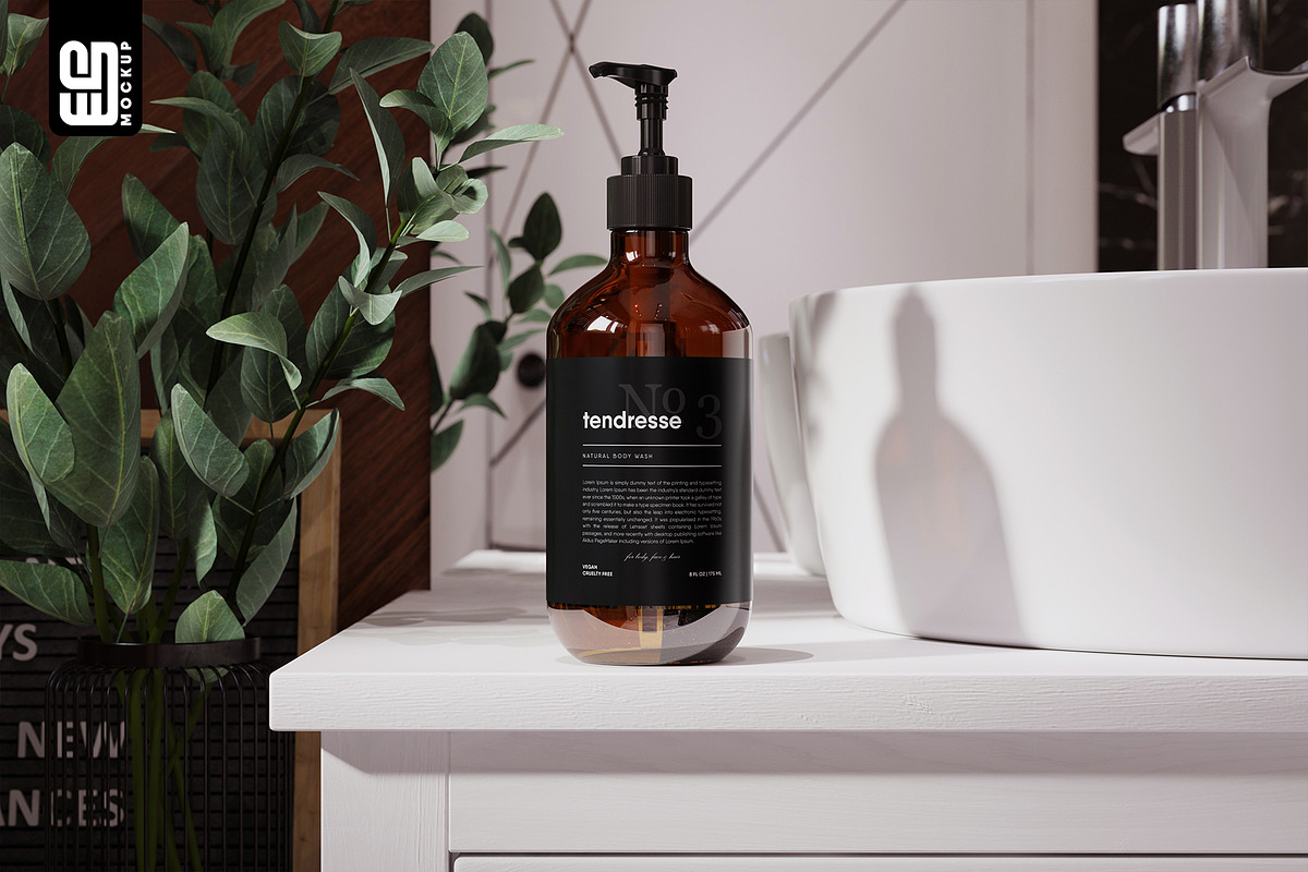 Amber Glass Pump Bottle Mockup, a Household Mockup by SD Mockup (Photo 2 of 4)