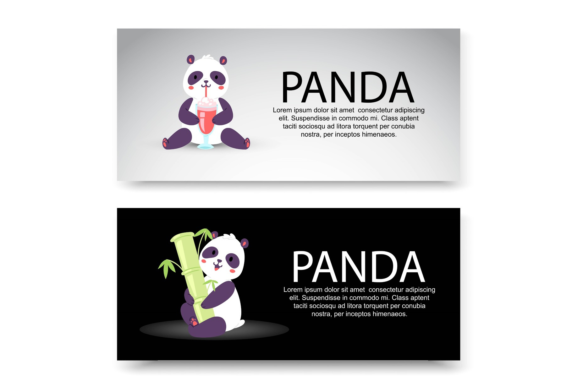 Panda characters set of banners, an Animal Illustration by RocketArt