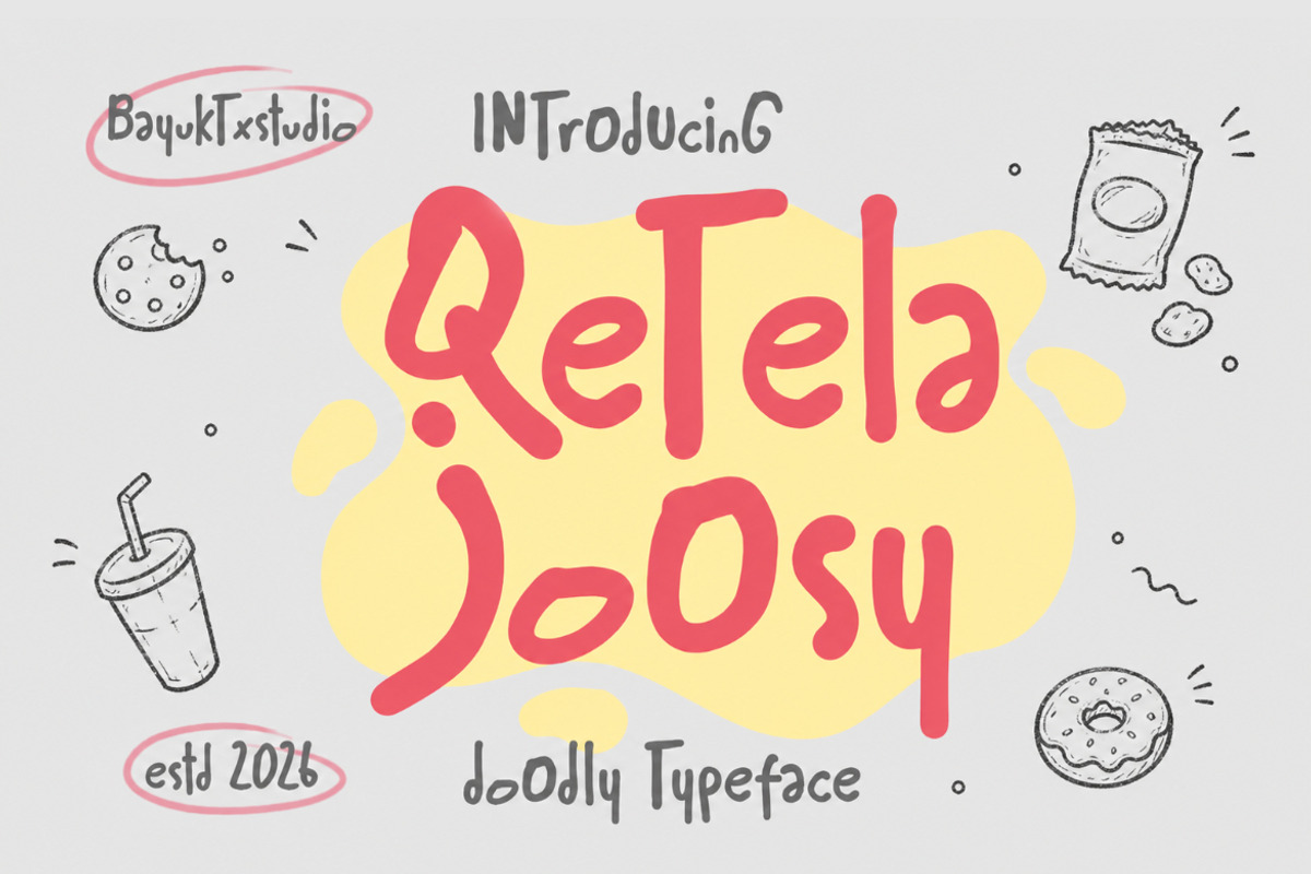 Qetela Joosy – Doodly Typeface Font, a Handwritten Font by Bayuktx (Photo 1 of 9)