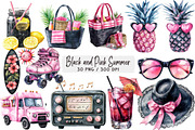 Black and Pink Summer Clipart, an Illustration by DreamArtGraphic (Thumbnail 1 of 4)