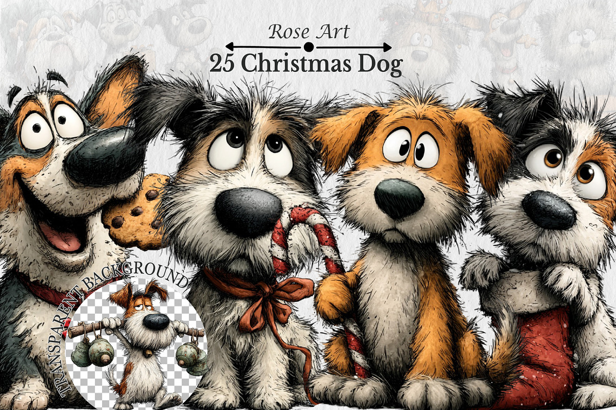 Whimsical Christmas Dog Clipart, a Seasonal Illustration by Rose Art (Photo 1 of 5)