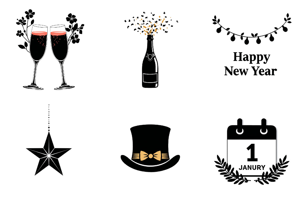 Hand Drawn Happy New Year Clipart, an Illustration by DreamArtGraphic (Photo 4 of 4)