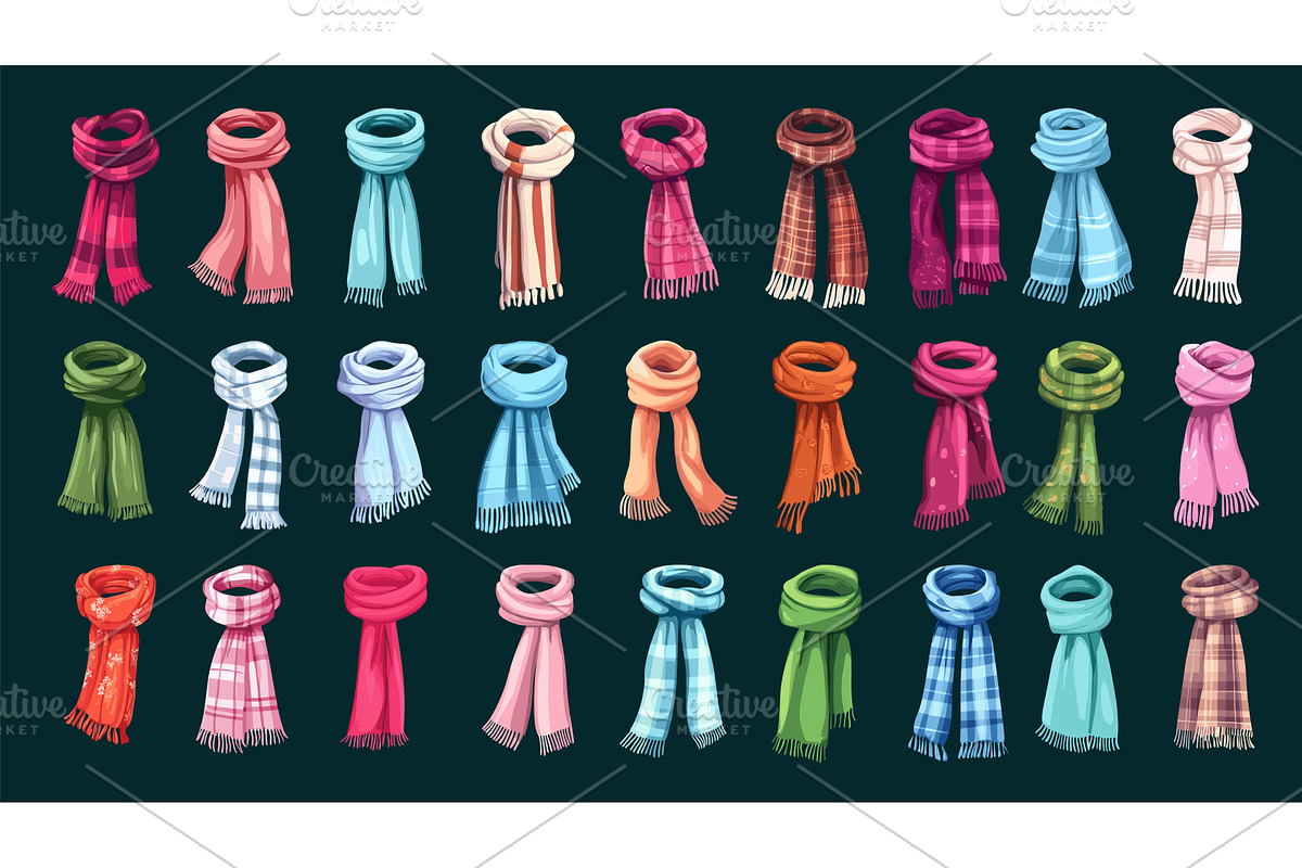 Scarves set. Wool scarf cosy textile, an Object Illustration by Stock-Smart-Start
